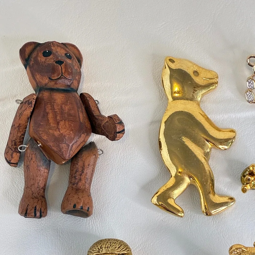 Vintage Teddy Bear Brooch Pin Lot Figural Articulated Gold Tone - Picture 3 of 12